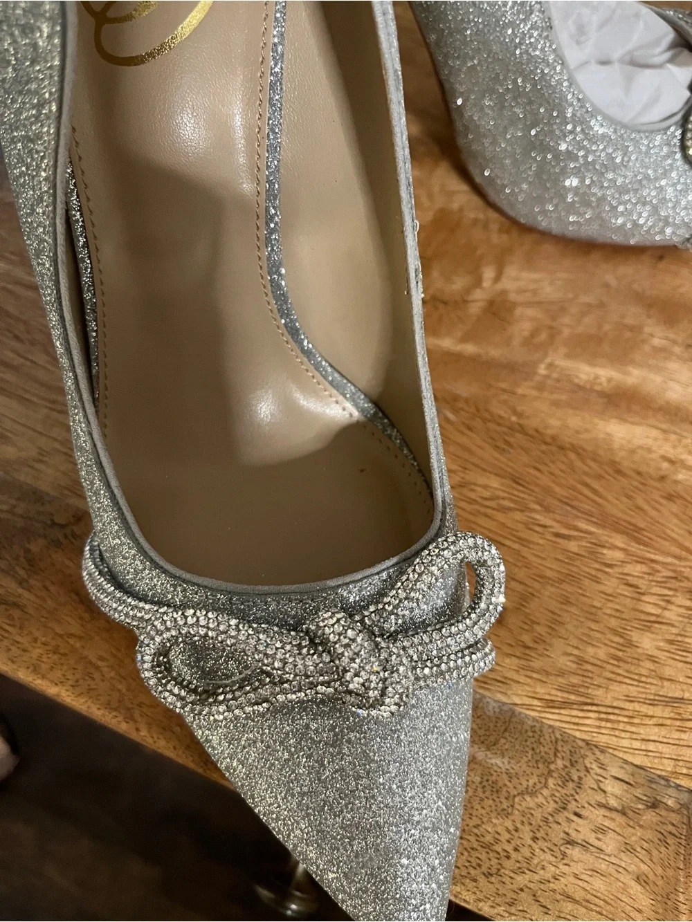 Sam Edelman Silver Glitter Deela Pointed-Toe Bow Pumps